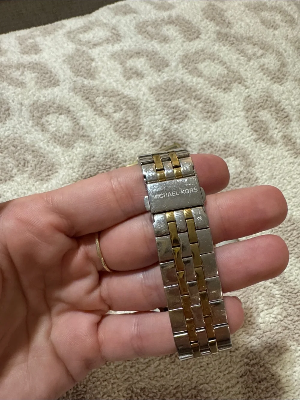 Michael Kors Two-Tone Gold and Silver Men’s Chronograph Watch with White Dial